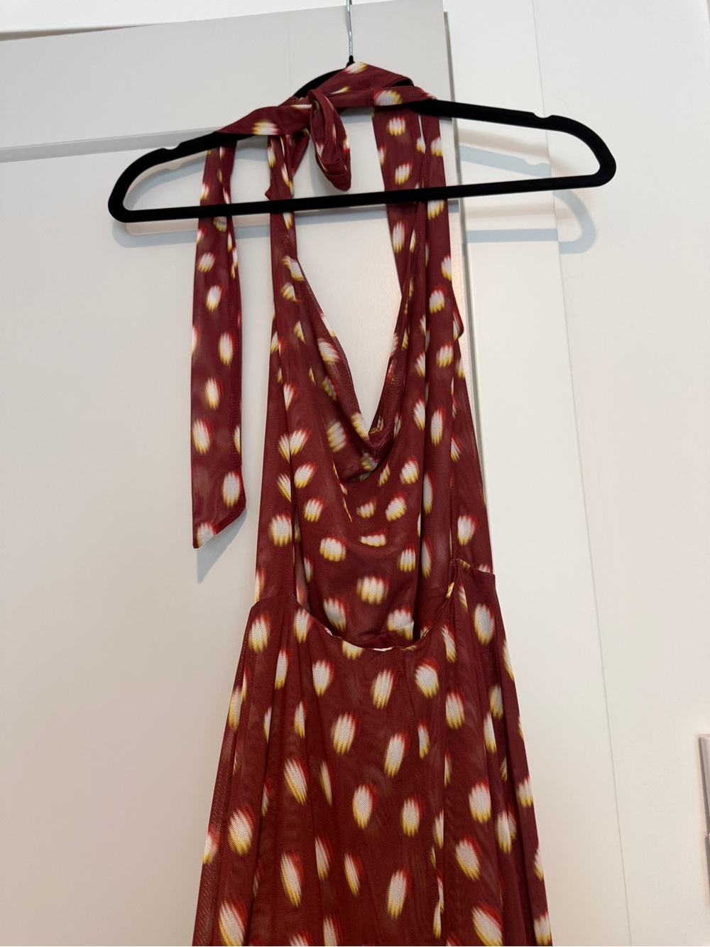 RESA Burgundy and Cream Backless Halter Maxi Dress - Picture 4 of 7